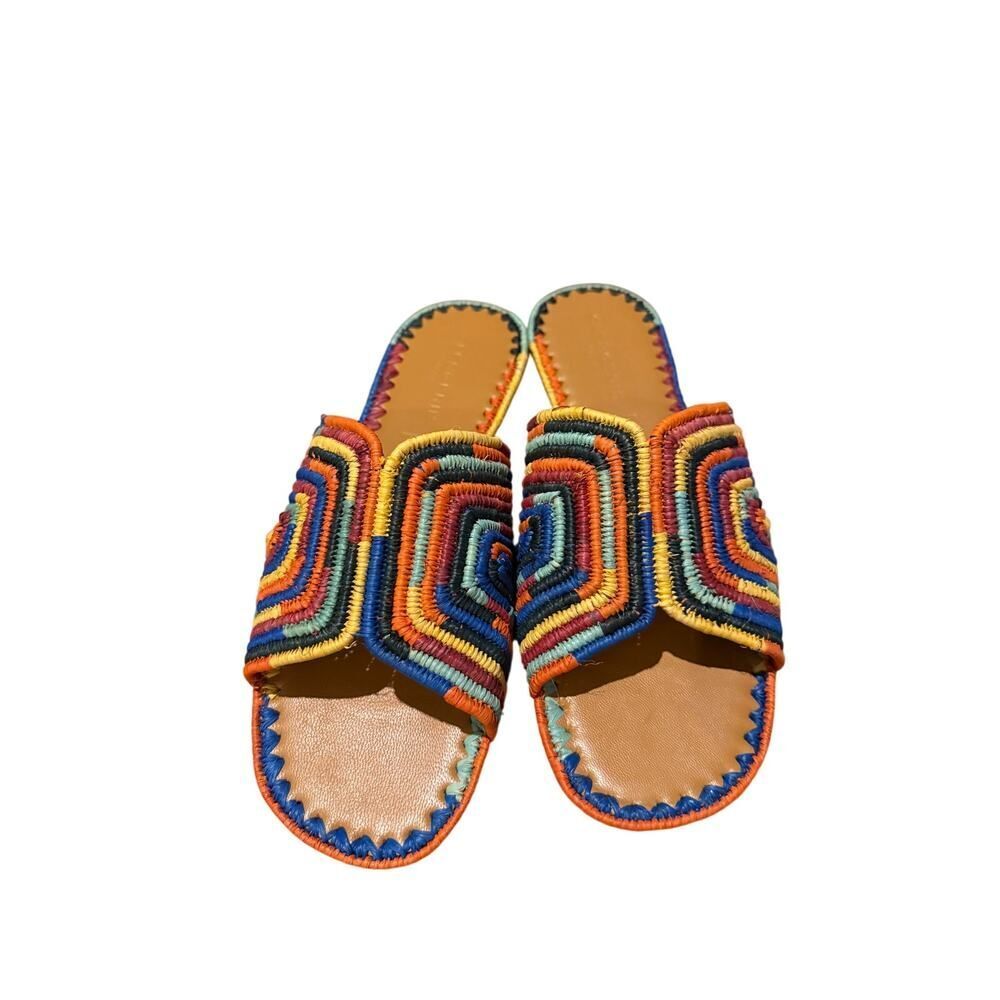 NWOT Clergerie Ineni Raffia Slides in Rainbow Women’s Sz. 38.5 (US 8) - Picture 7 of 7